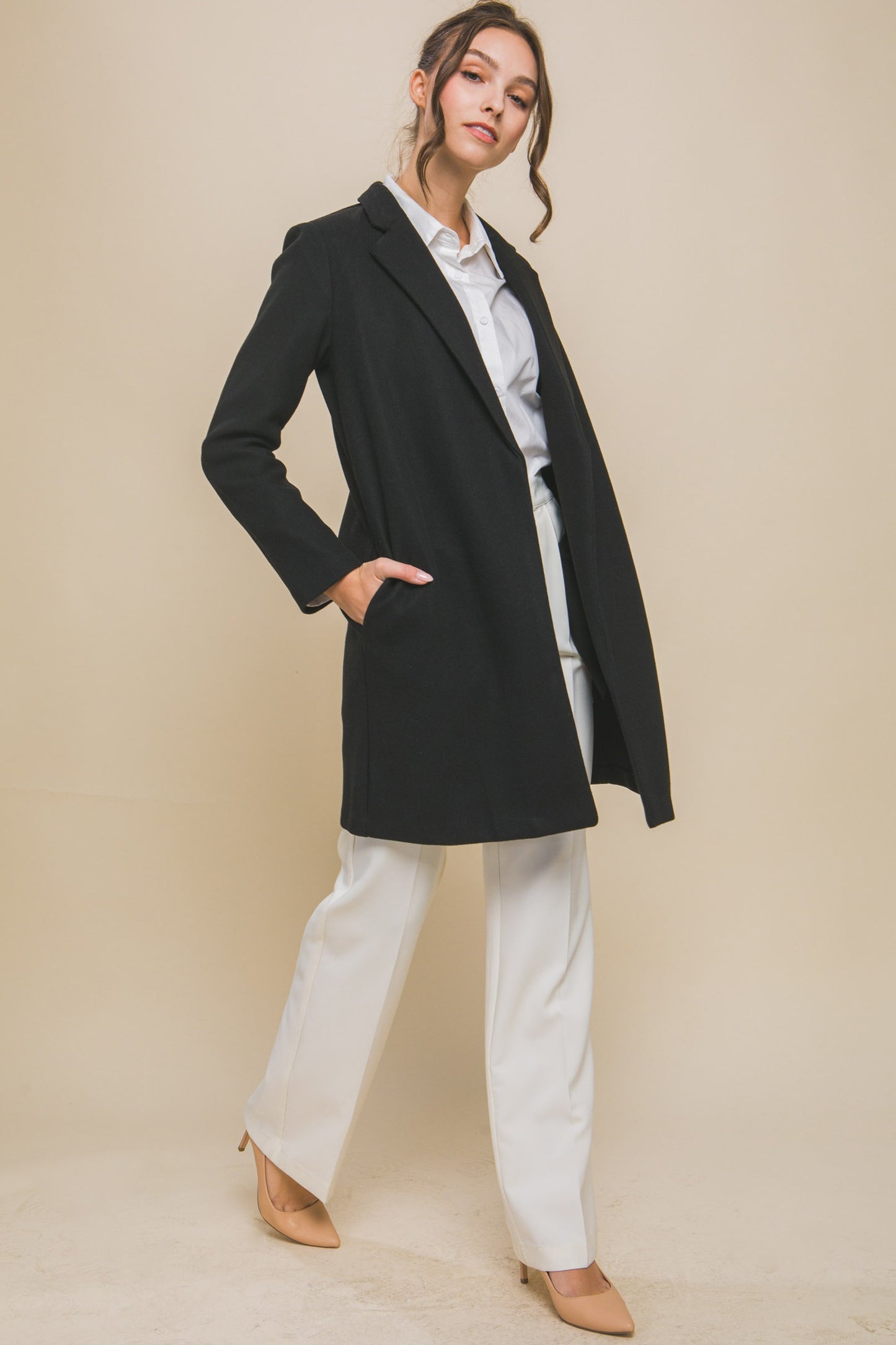 Long Line Fleece Coat - Black