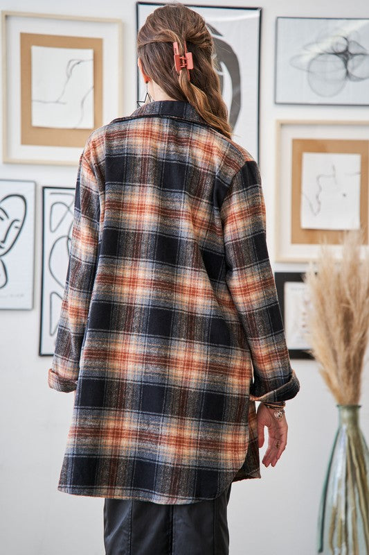 Black Long Down Flannel Shacket