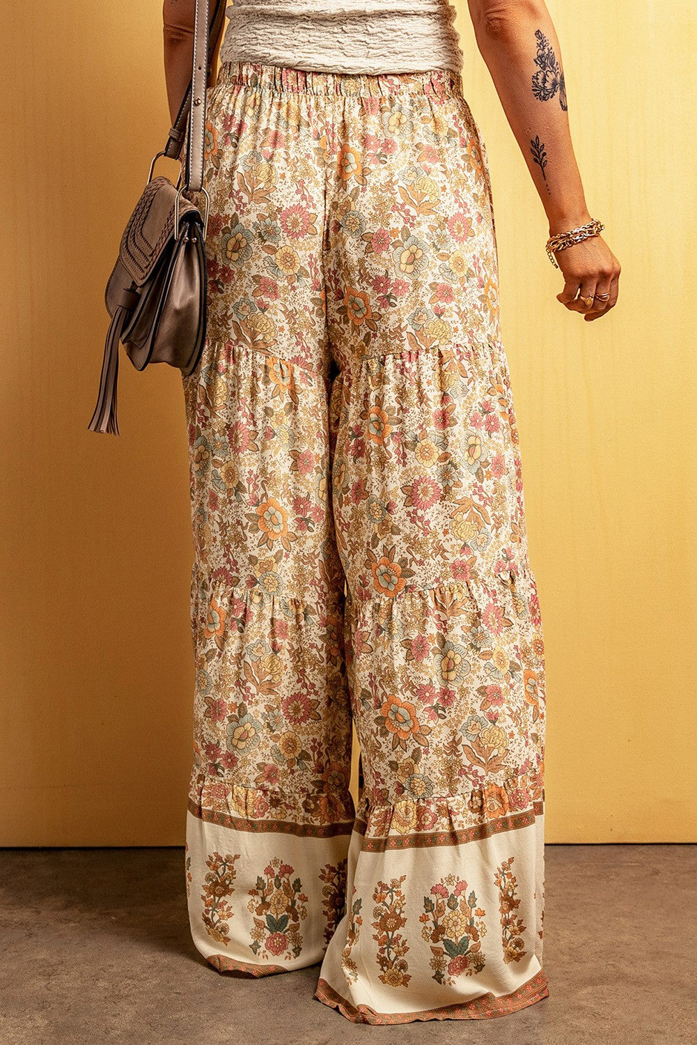 Floral Patchwork Boho Wide Leg Full Pants