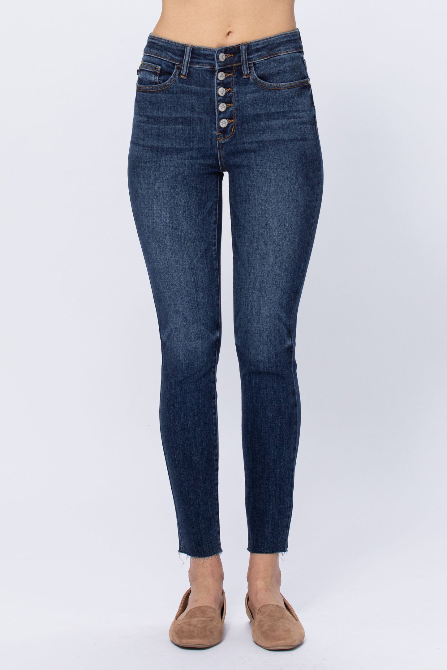 Judy Blue Hi Rise Button Fly Cut Off Skinny