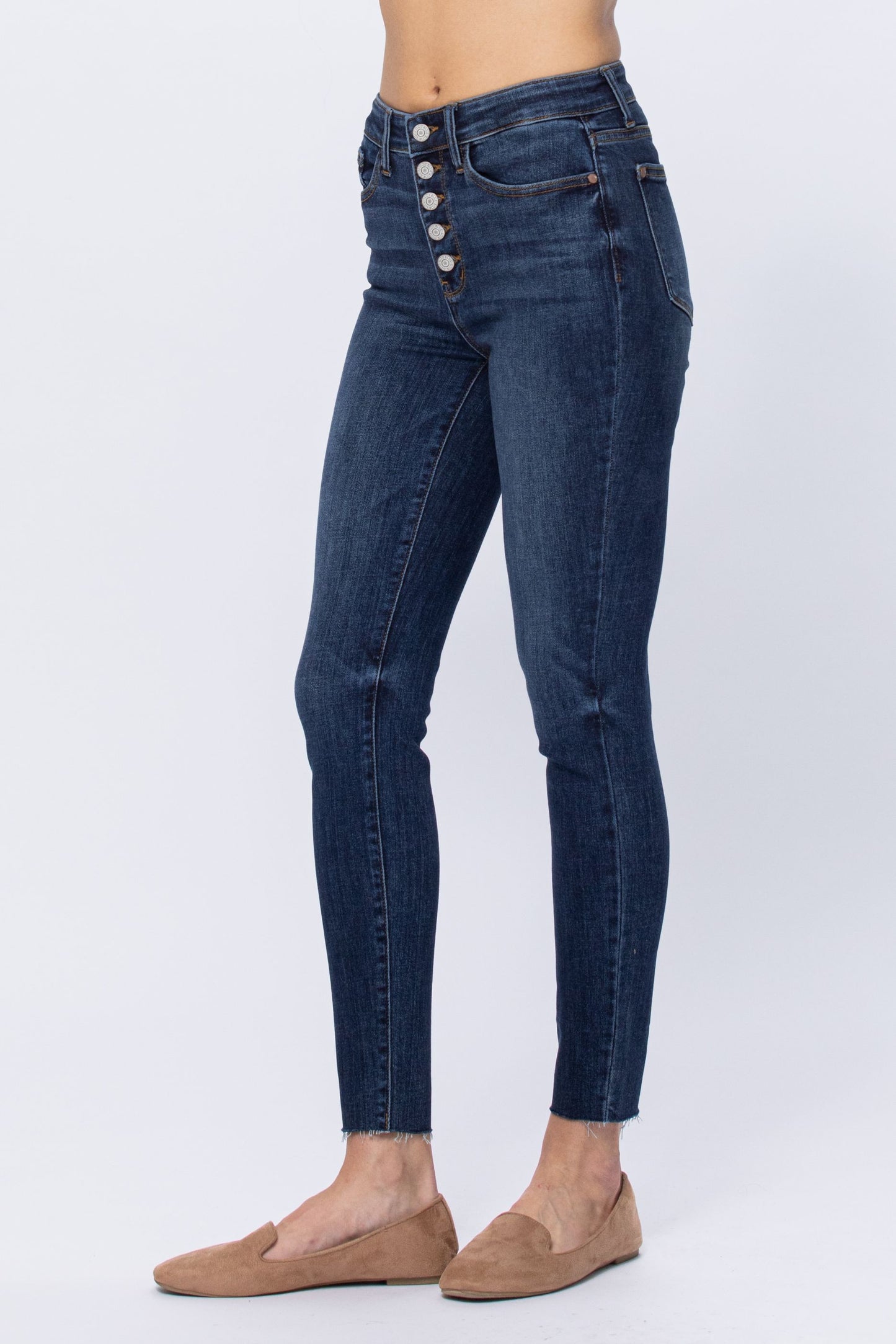 Judy Blue Hi Rise Button Fly Cut Off Skinny