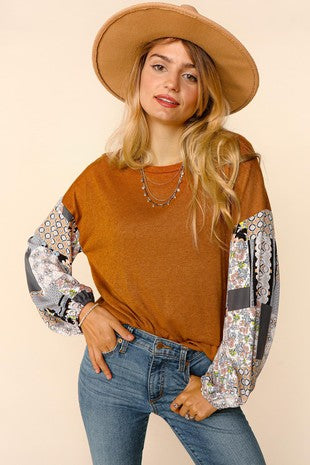 Boho Paisley Print with Rust Gold Solid Top