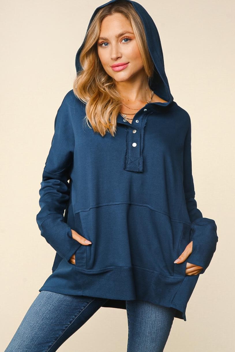 Pullover w/hoodie Front Snaps Button Down Light Weight