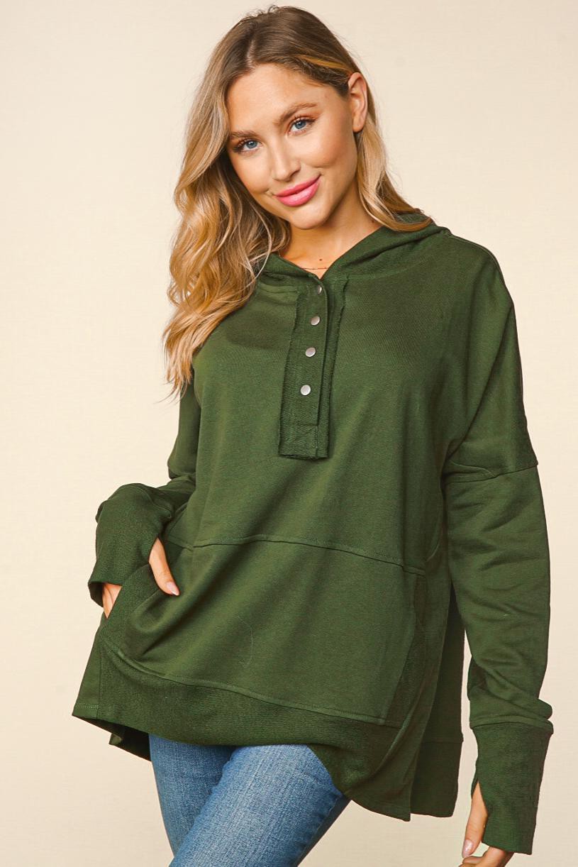 Pullover w/hoodie Front Snaps Button Down Light Weight