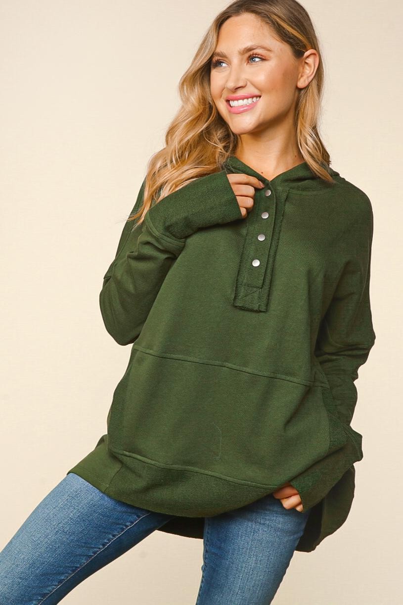 Pullover w/hoodie Front Snaps Button Down Light Weight