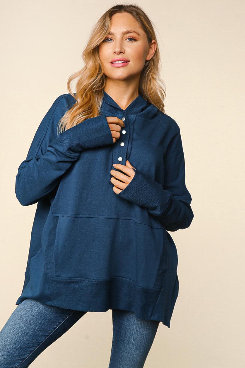 Pullover w/hoodie Front Snaps Button Down Light Weight