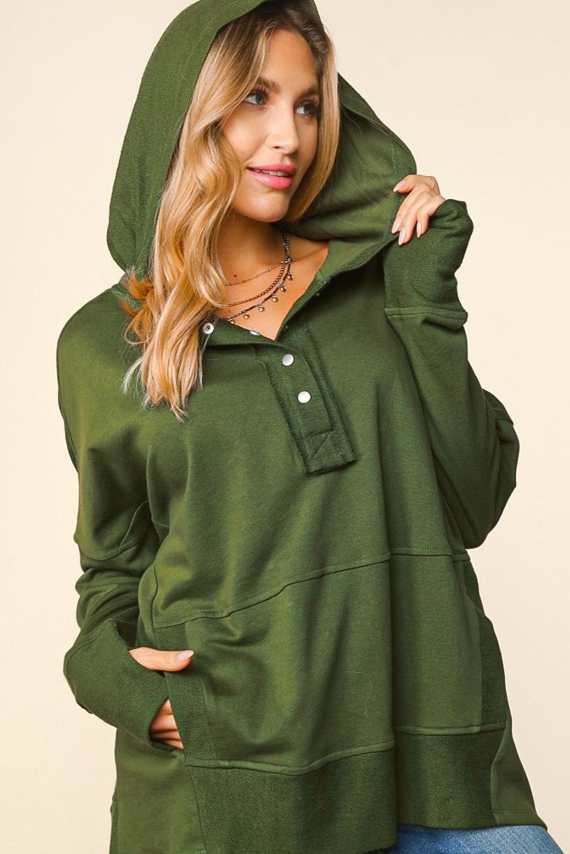 Pullover w/hoodie Front Snaps Button Down Light Weight