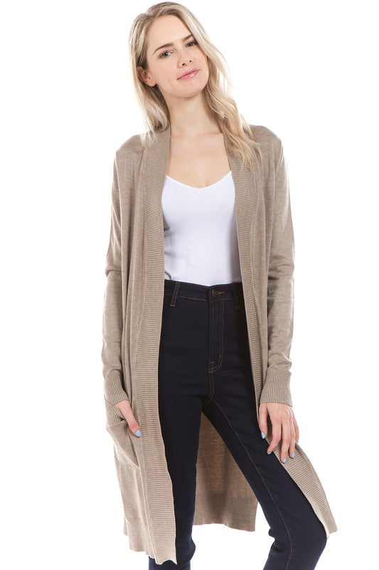 Camel Long Open Front Cardigan