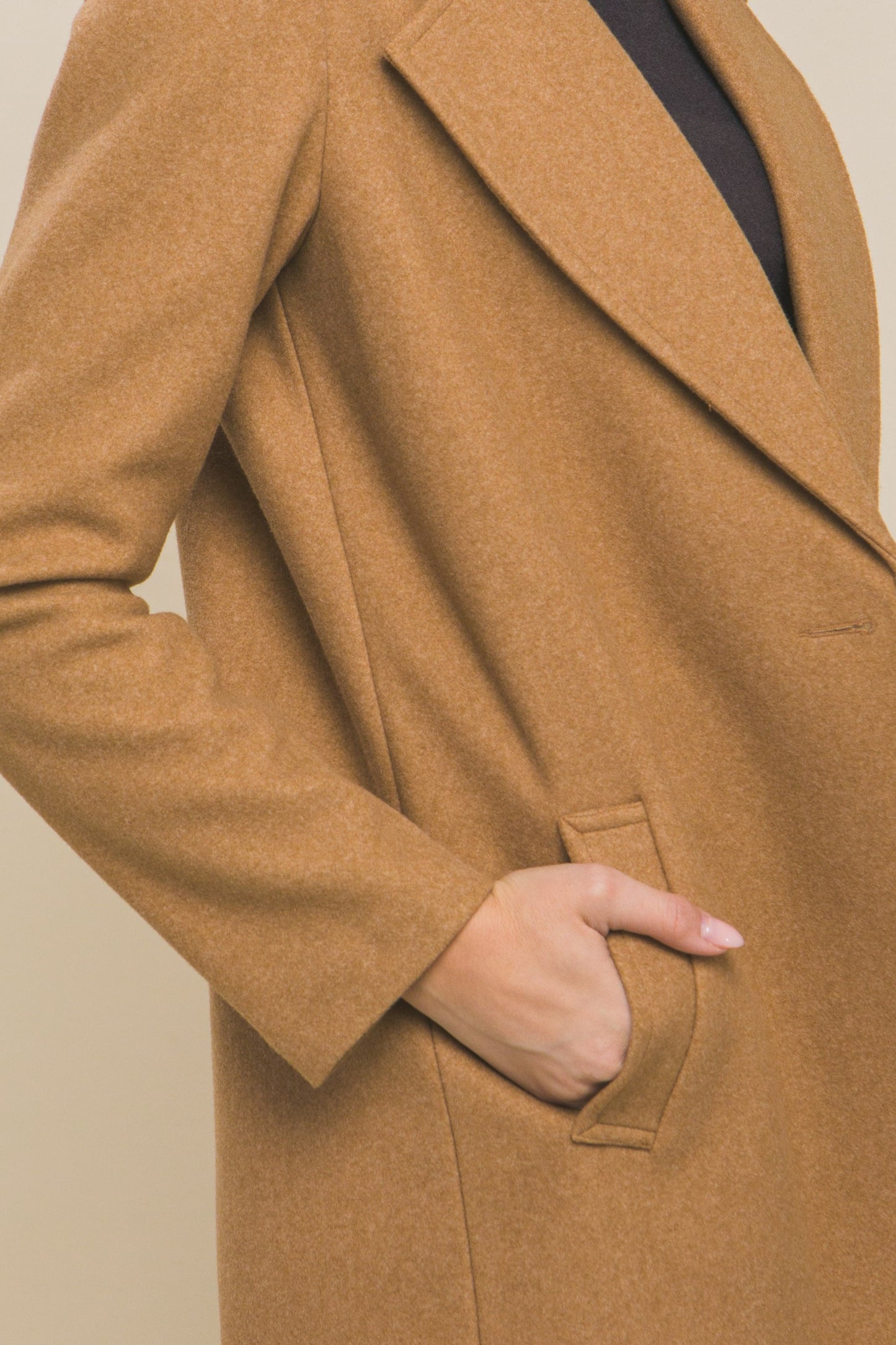 Fleece Single Breasted Coat - Camel