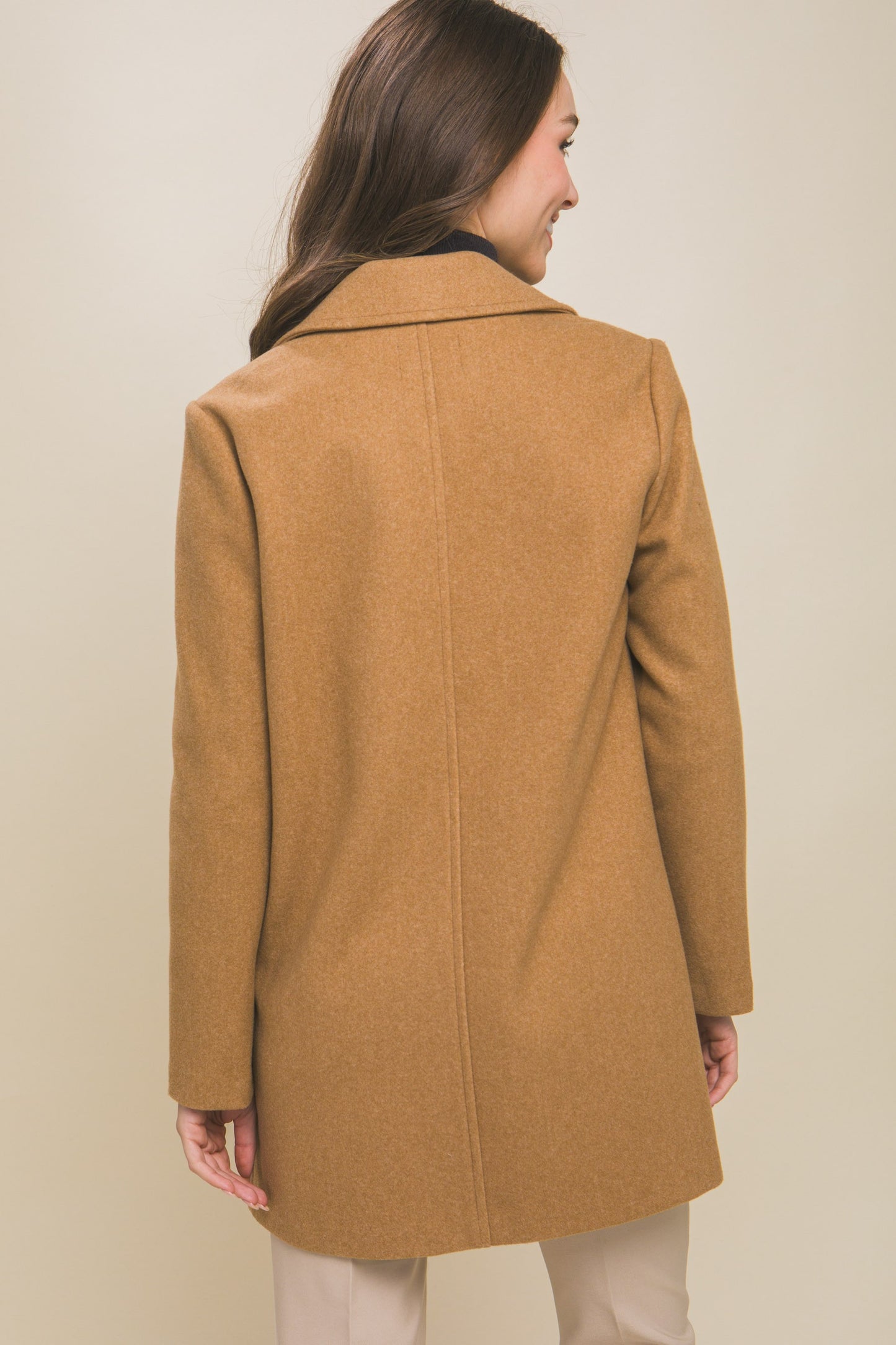 Fleece Single Breasted Coat - Camel