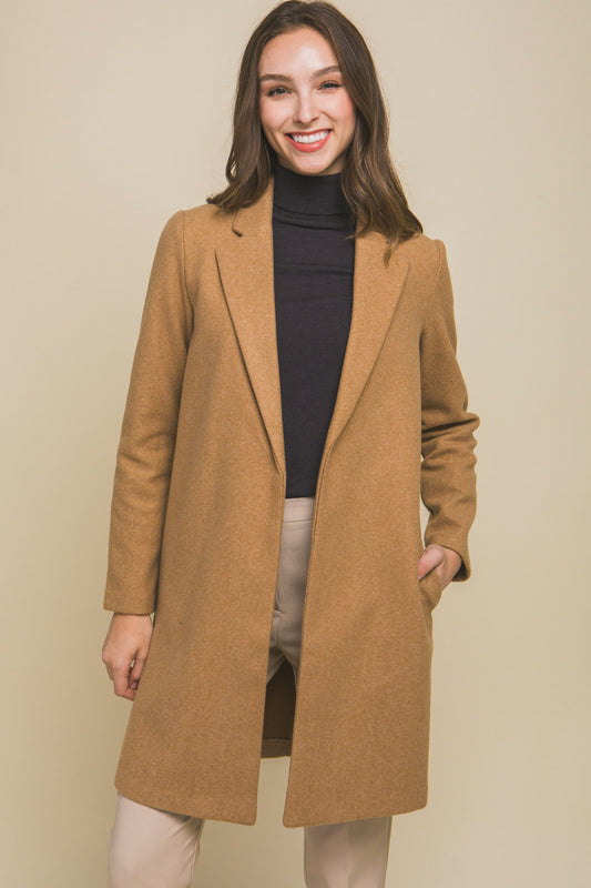 Long Line Fleece Coat -Camel