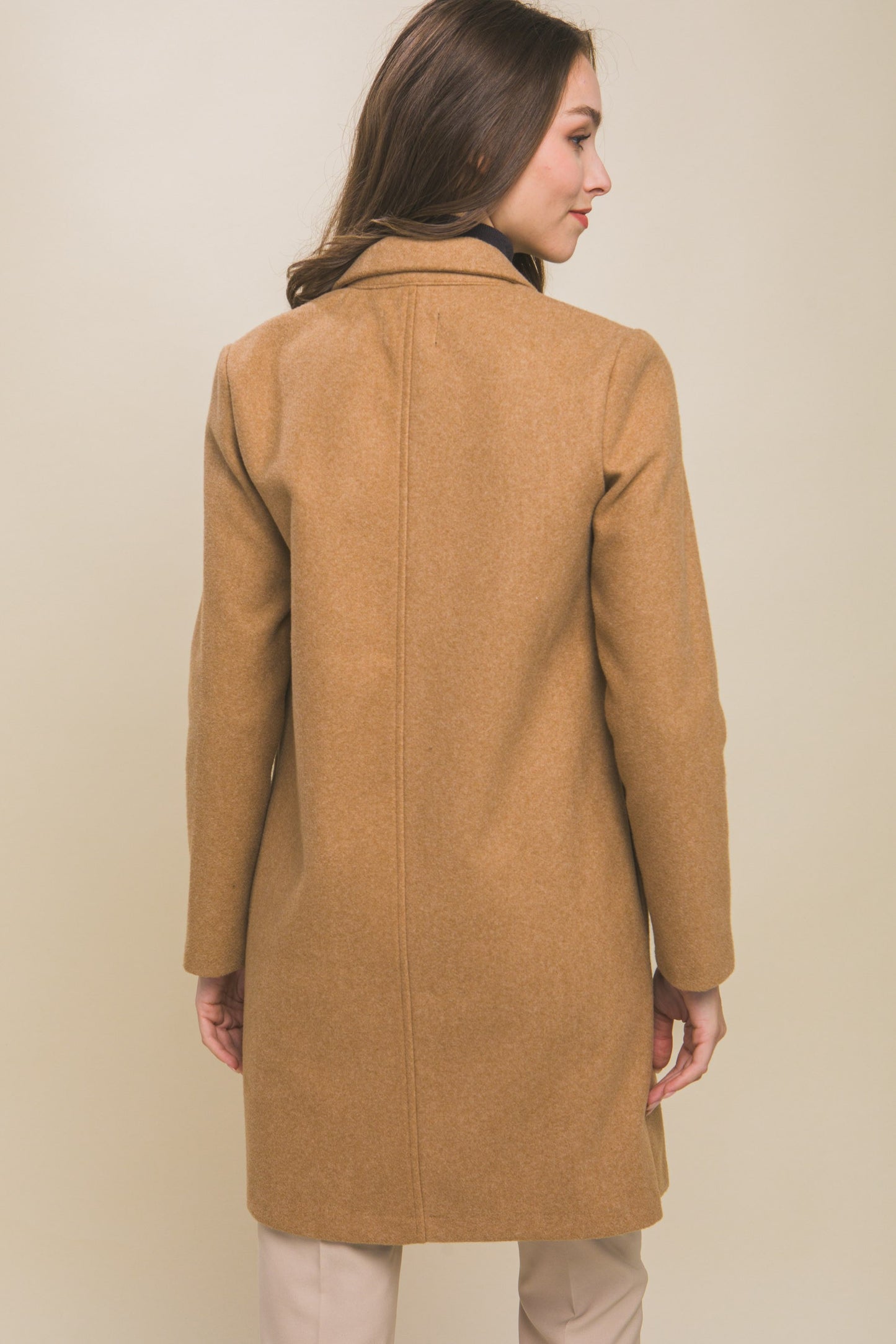 Long Line Fleece Coat -Camel