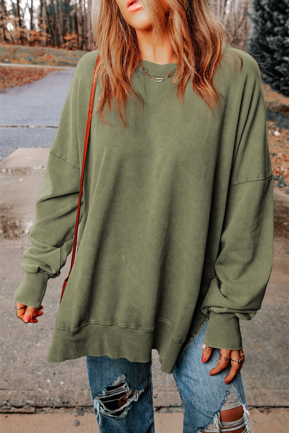 Ribbed Corded Oversized Pullover - Light Green