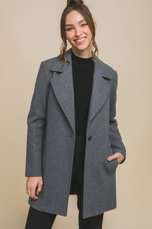 Fleece Single Breasted Coat - Dark Grey