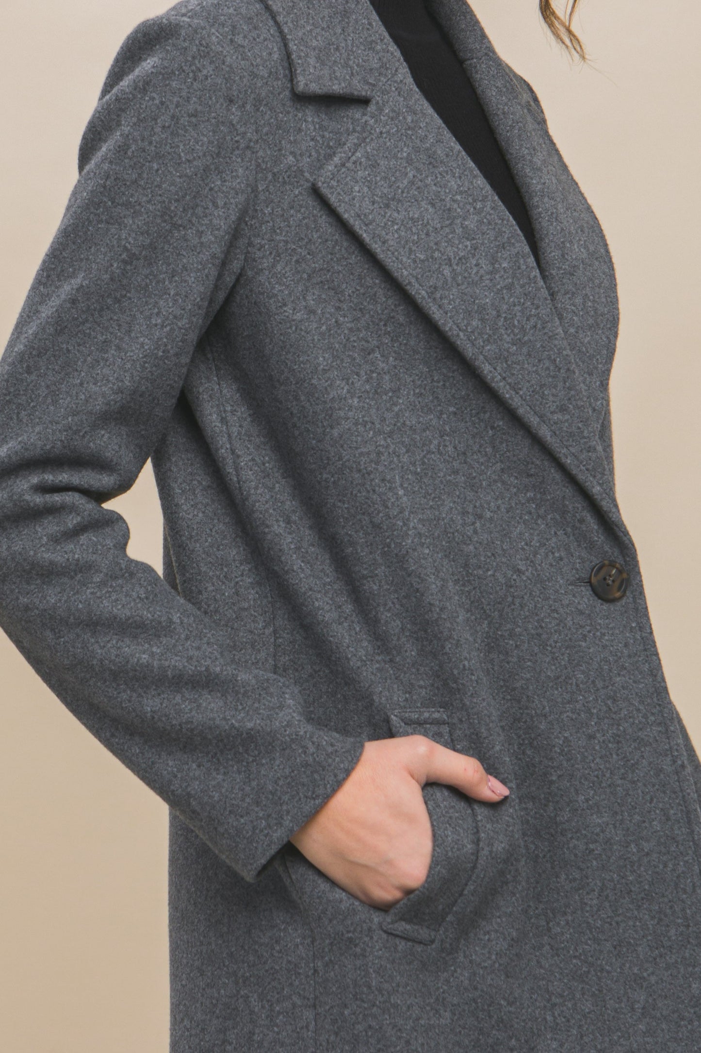 Fleece Single Breasted Coat - Dark Grey