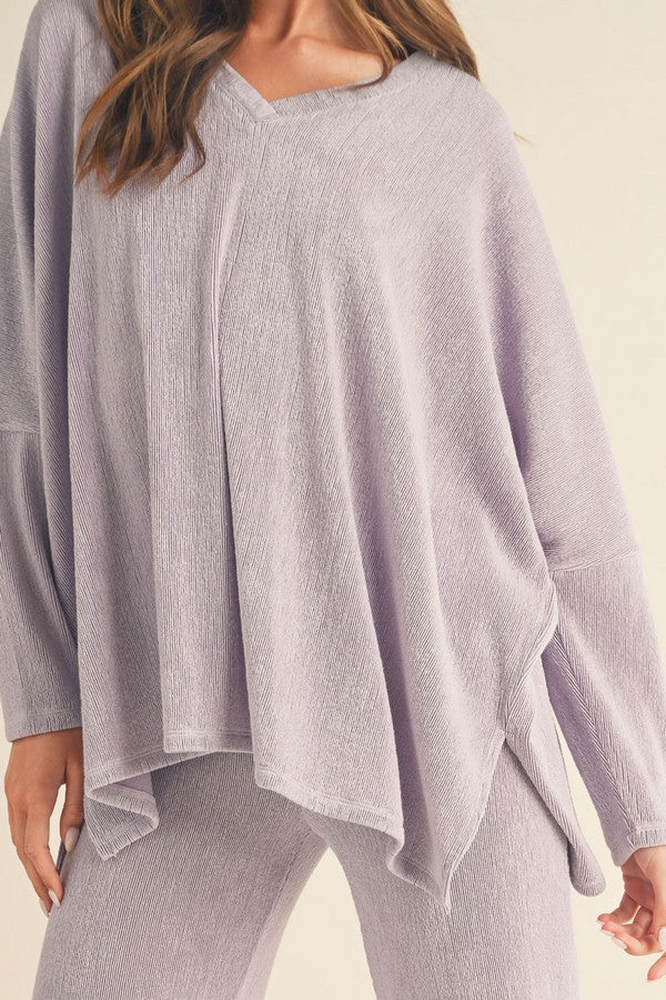 V-Neck Loose Fit Comfy Knit Top - Light Grey