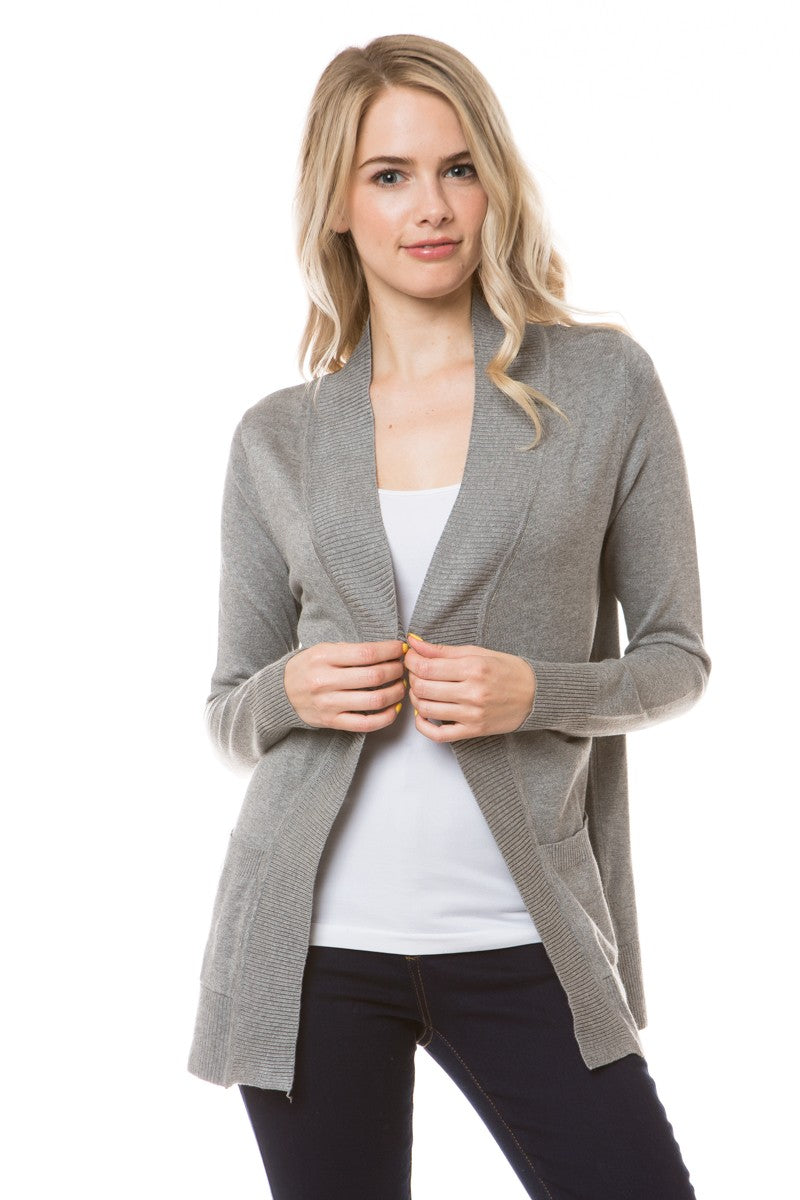 Open Front Cardigan Regular Length Heather Grey