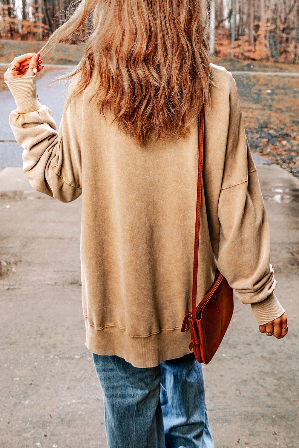 Ribbed Corded Oversized Pullover - Light Beige