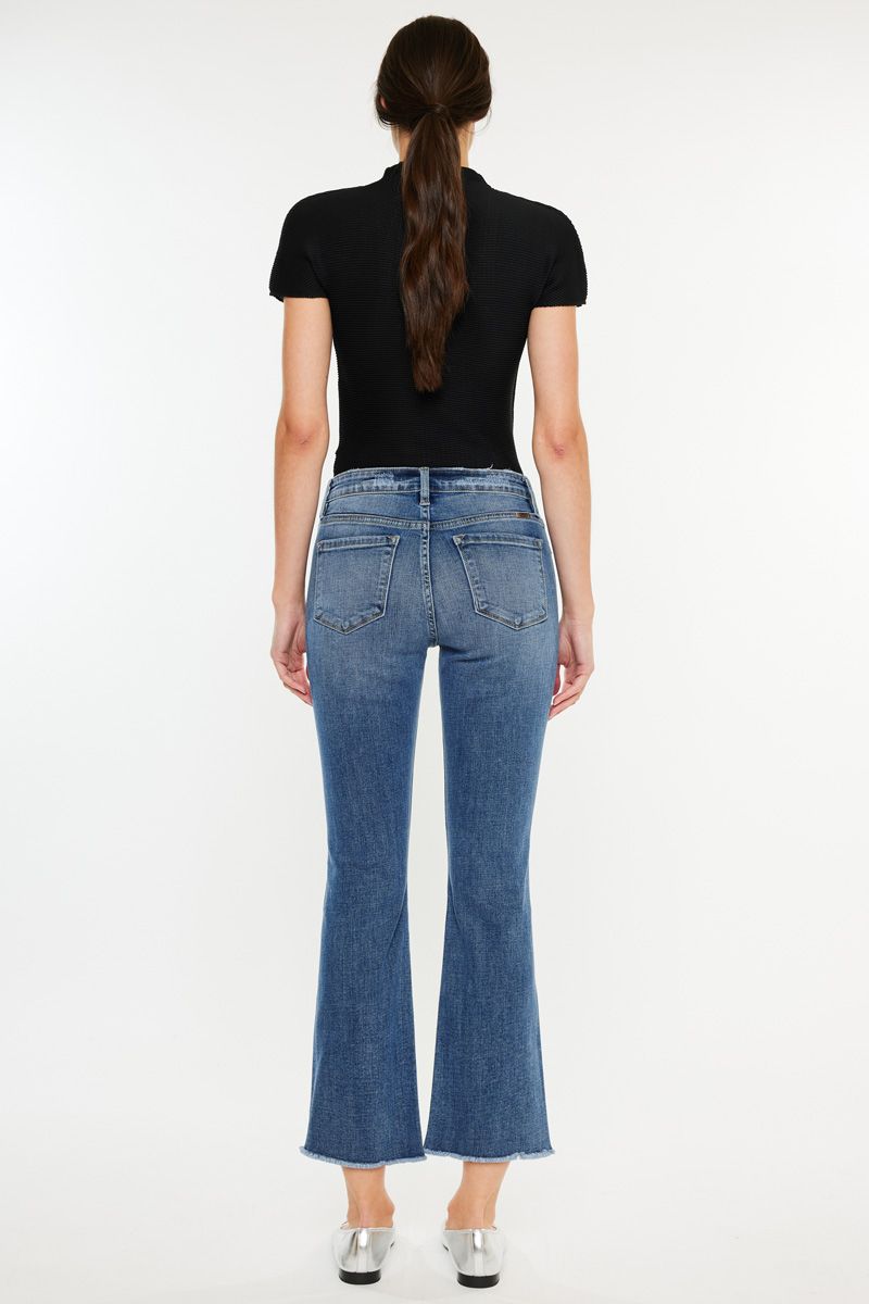 Kancan High Rise Cropped Bootcut Jeans Dark Wash Frayed Hem