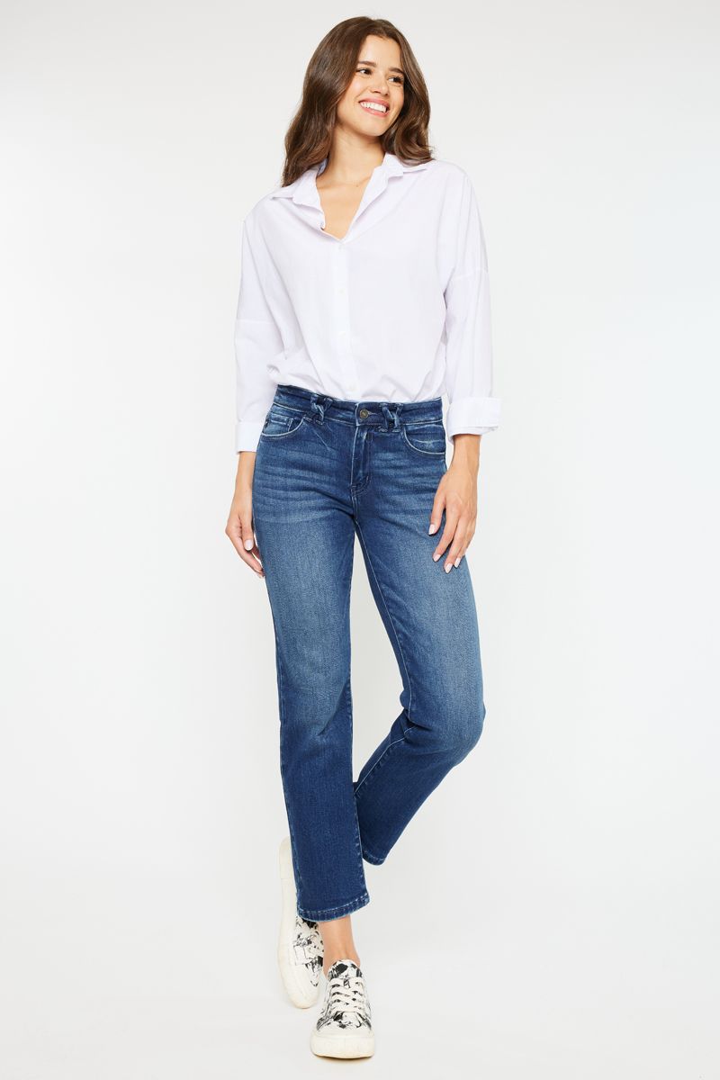 Kancan Mid Rise Slim Straight Dark Wash Crop Pant