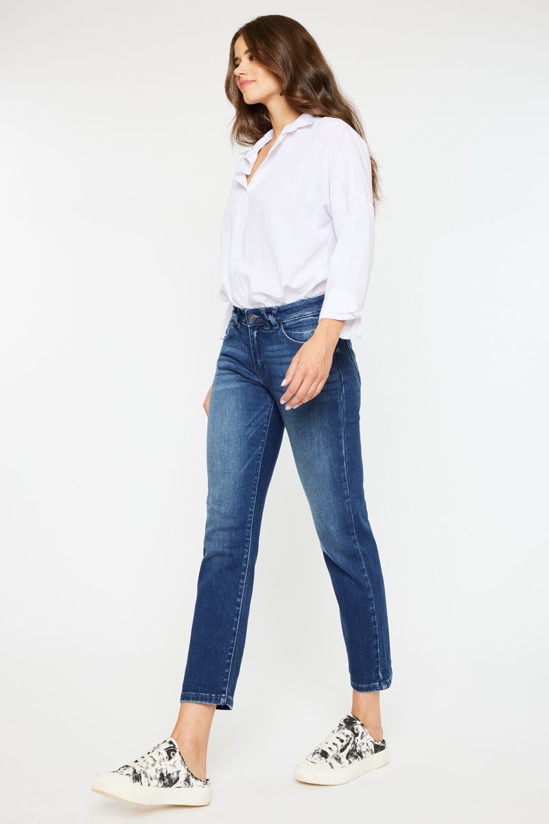 Kancan Mid Rise Slim Straight Dark Wash Crop Pant