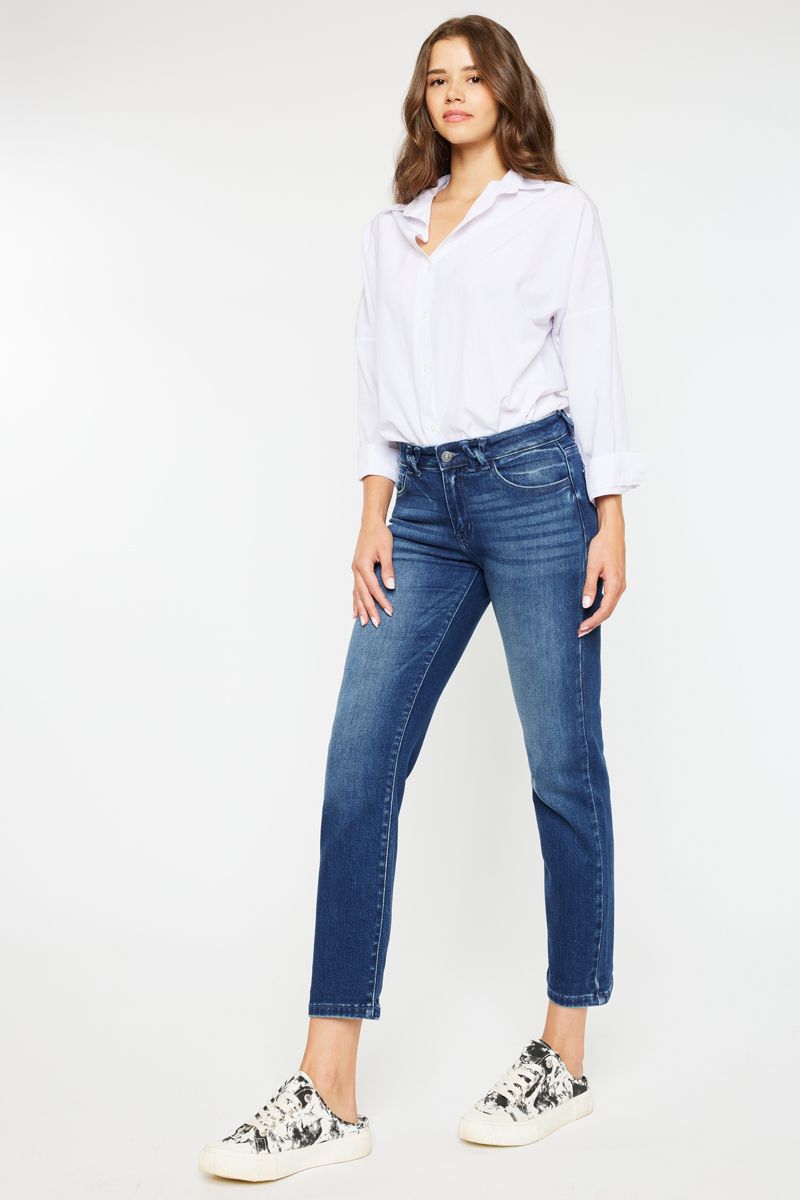 Kancan Mid Rise Slim Straight Dark Wash Crop Pant