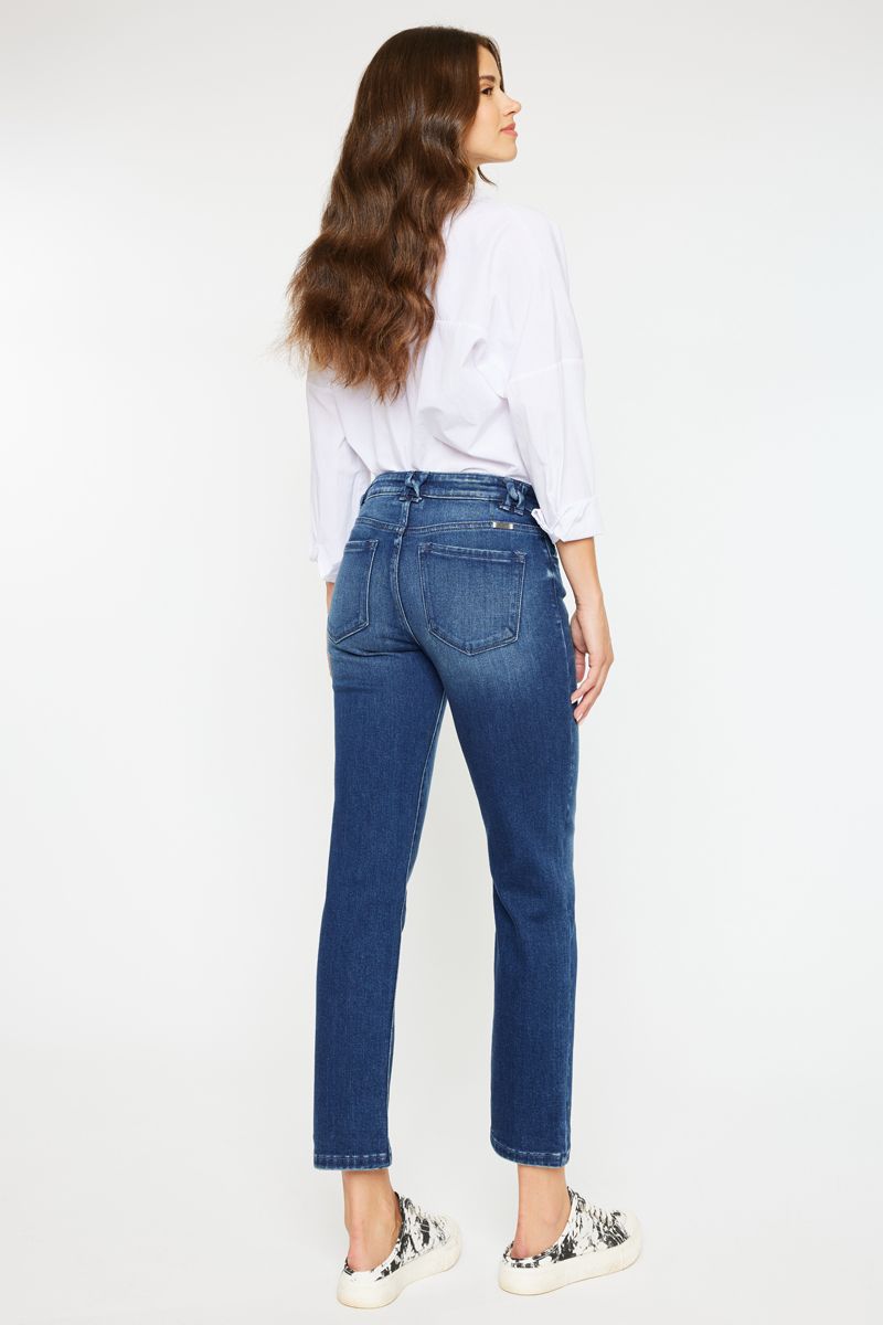 Kancan Mid Rise Slim Straight Dark Wash Crop Pant