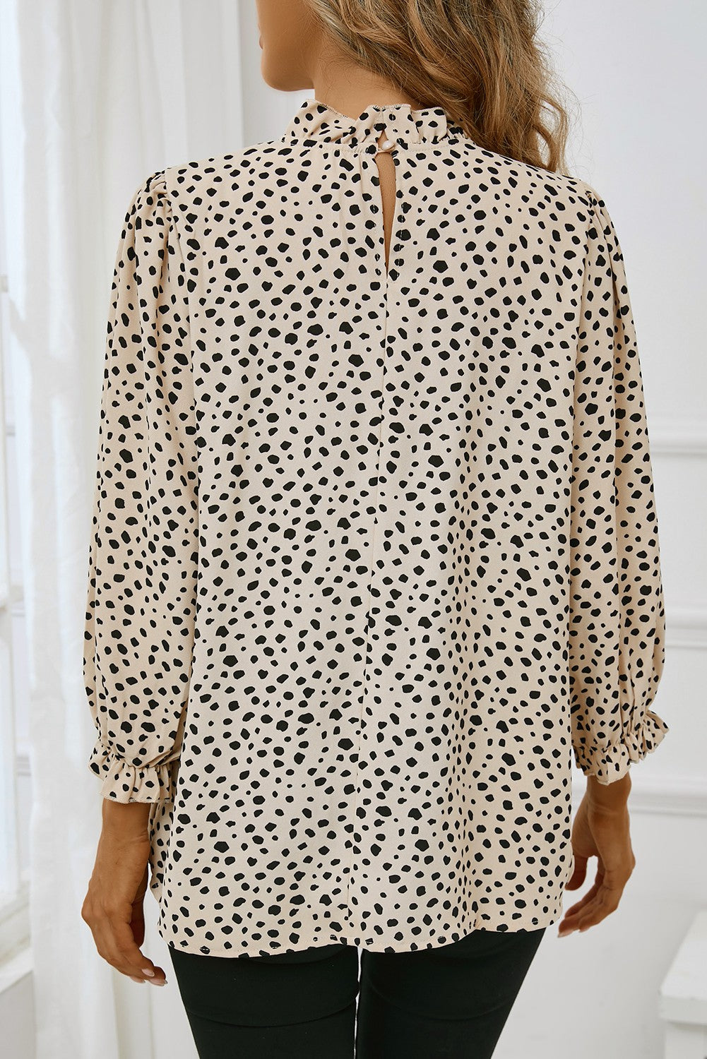 Cheetah Frilled Neck Ruffled Blouse