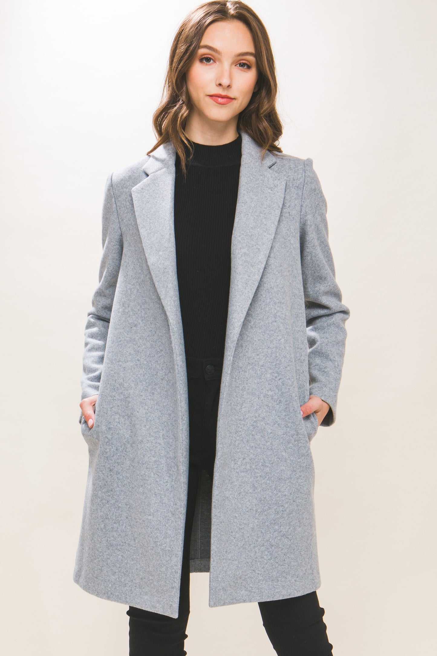 Long Line Fleece Coat - Light Grey