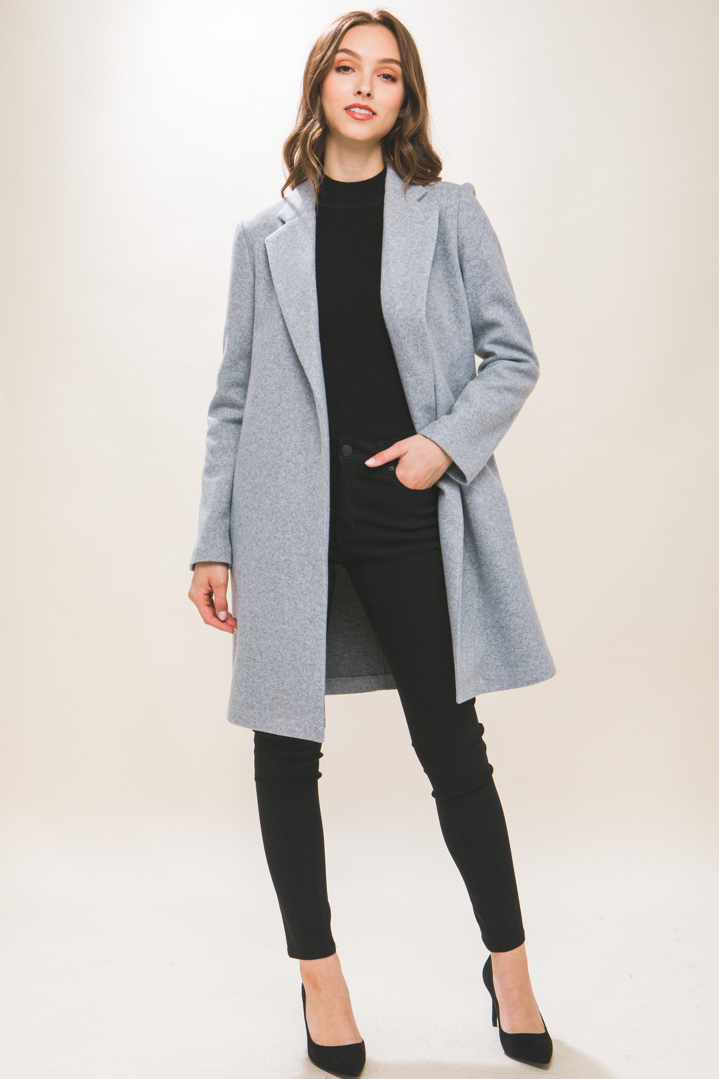 Long Line Fleece Coat - Light Grey