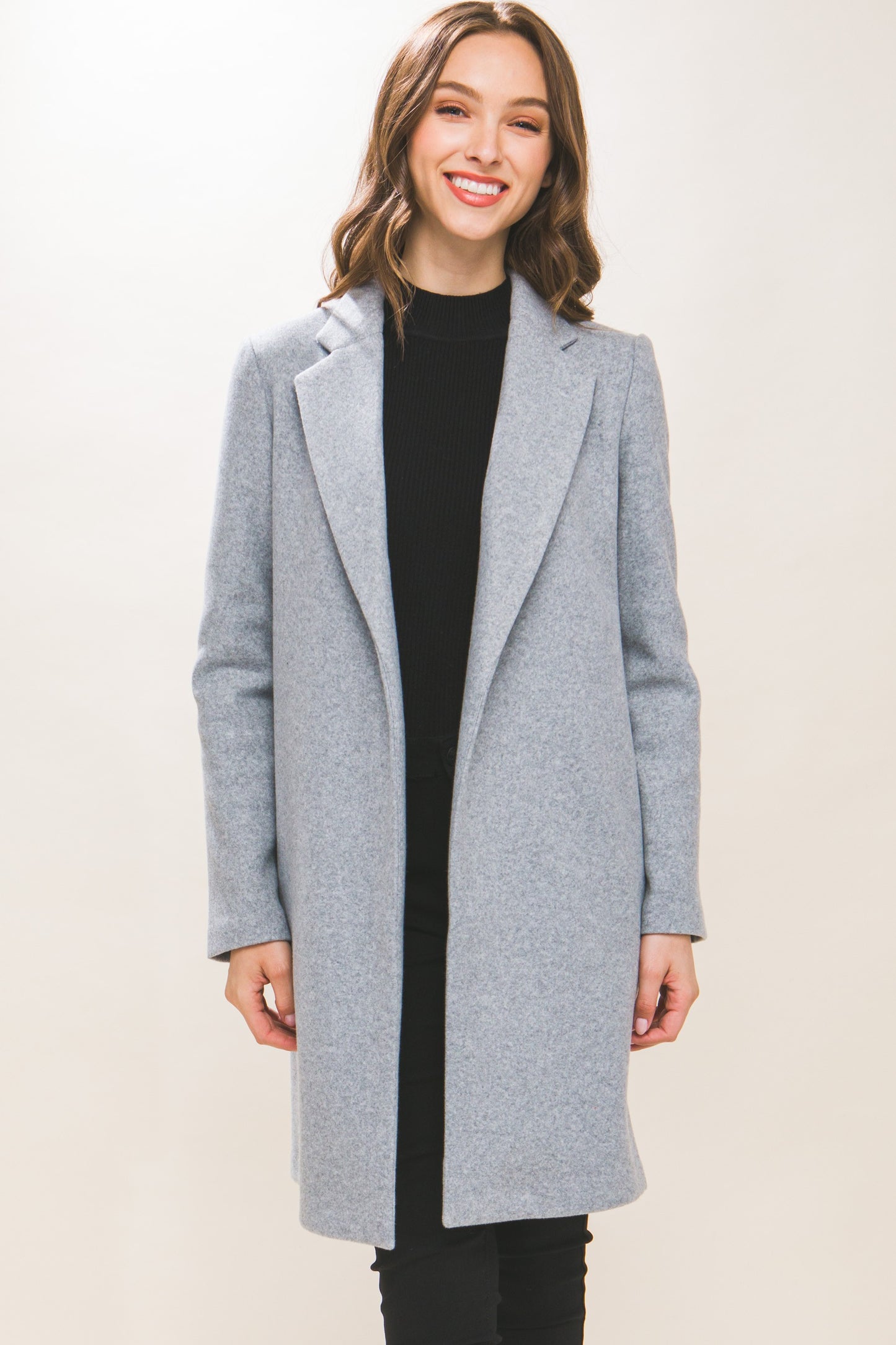 Long Line Fleece Coat - Light Grey