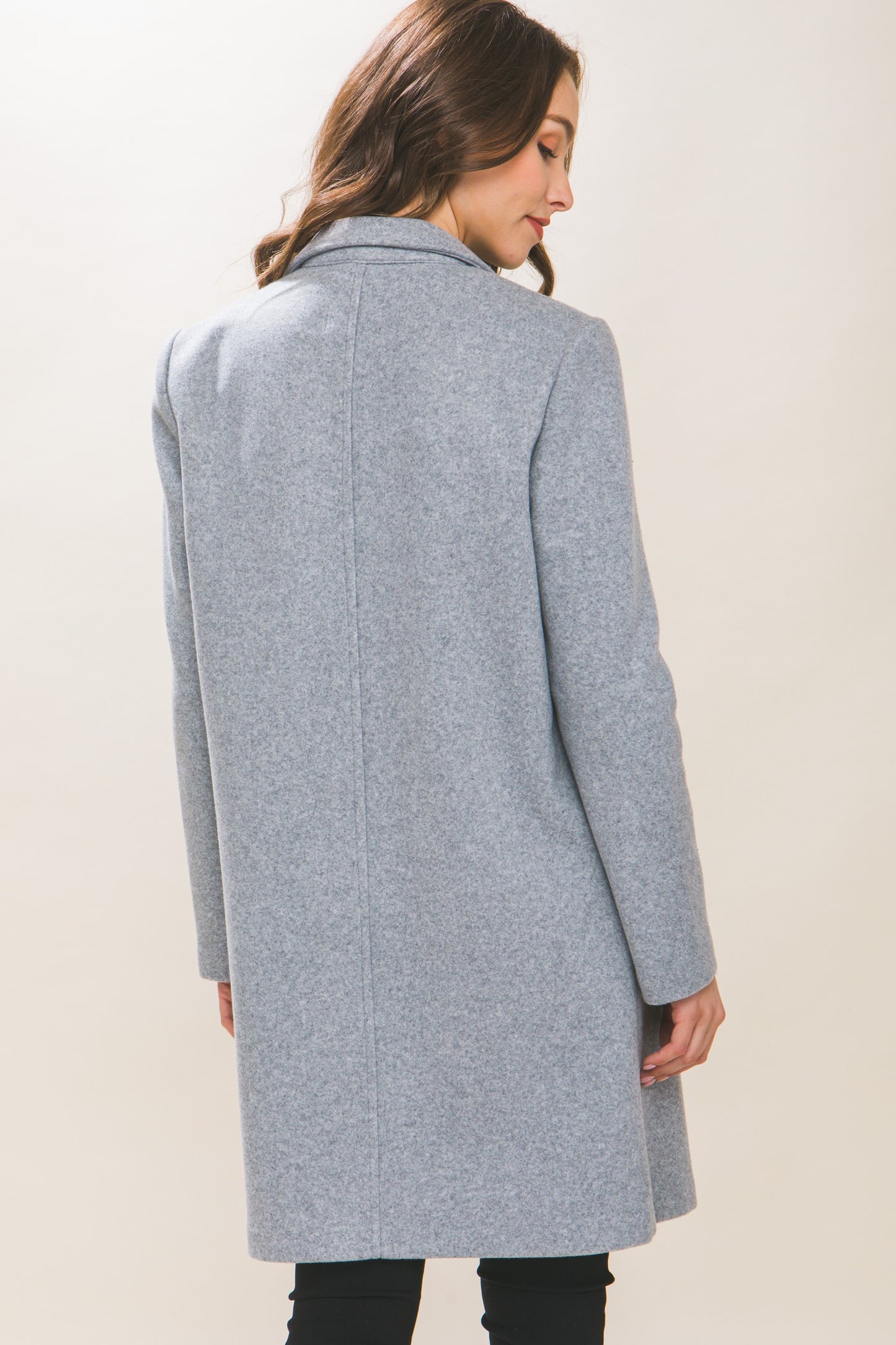 Long Line Fleece Coat - Light Grey