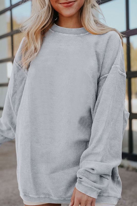 Ribbed Corded Oversized Pullover - Light Gray