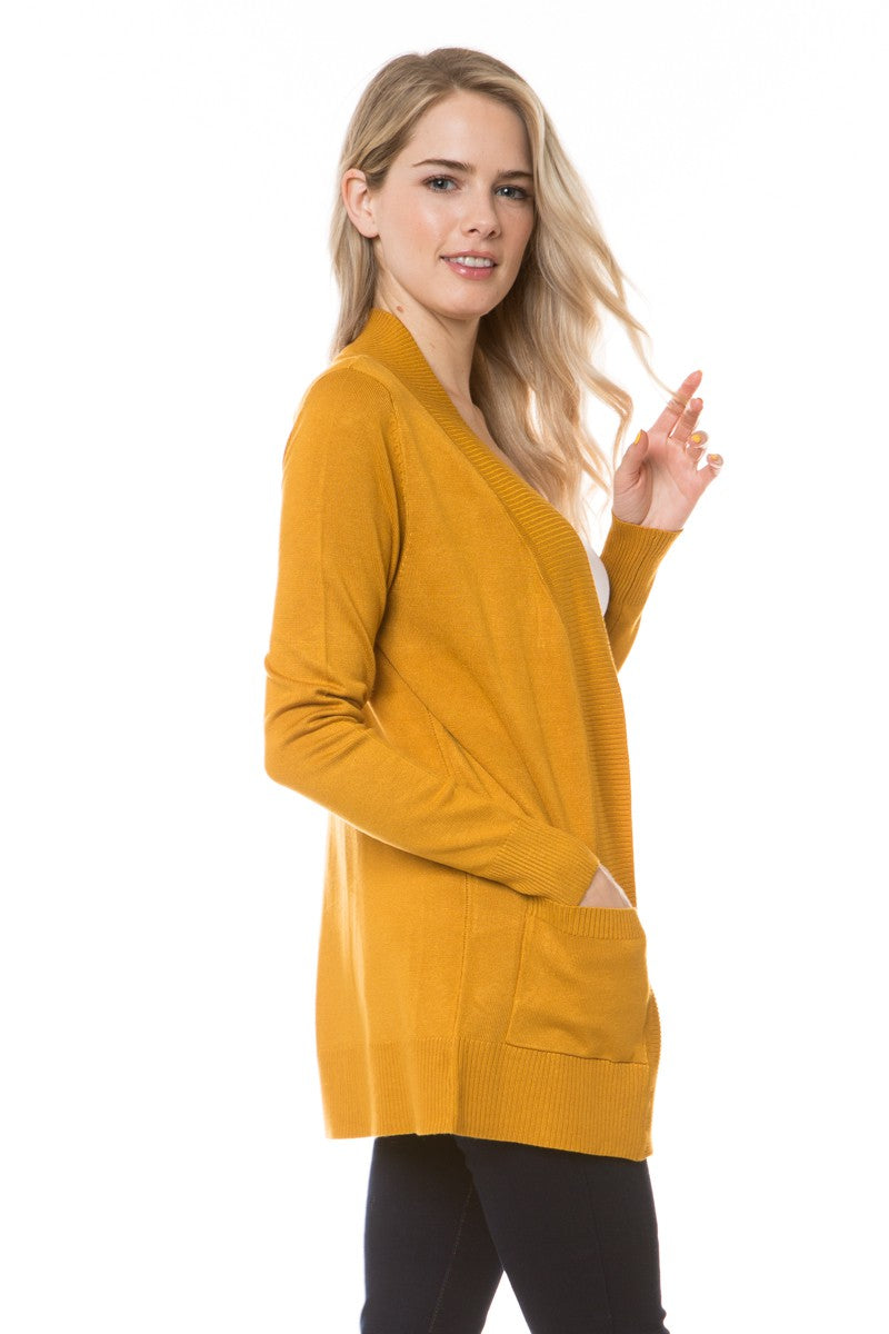 Open Front Cardigan Regular Length Mustard