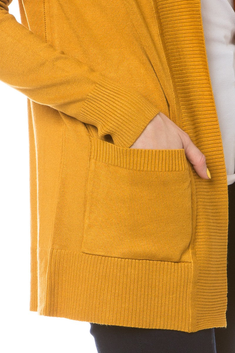 Open Front Cardigan Regular Length Mustard