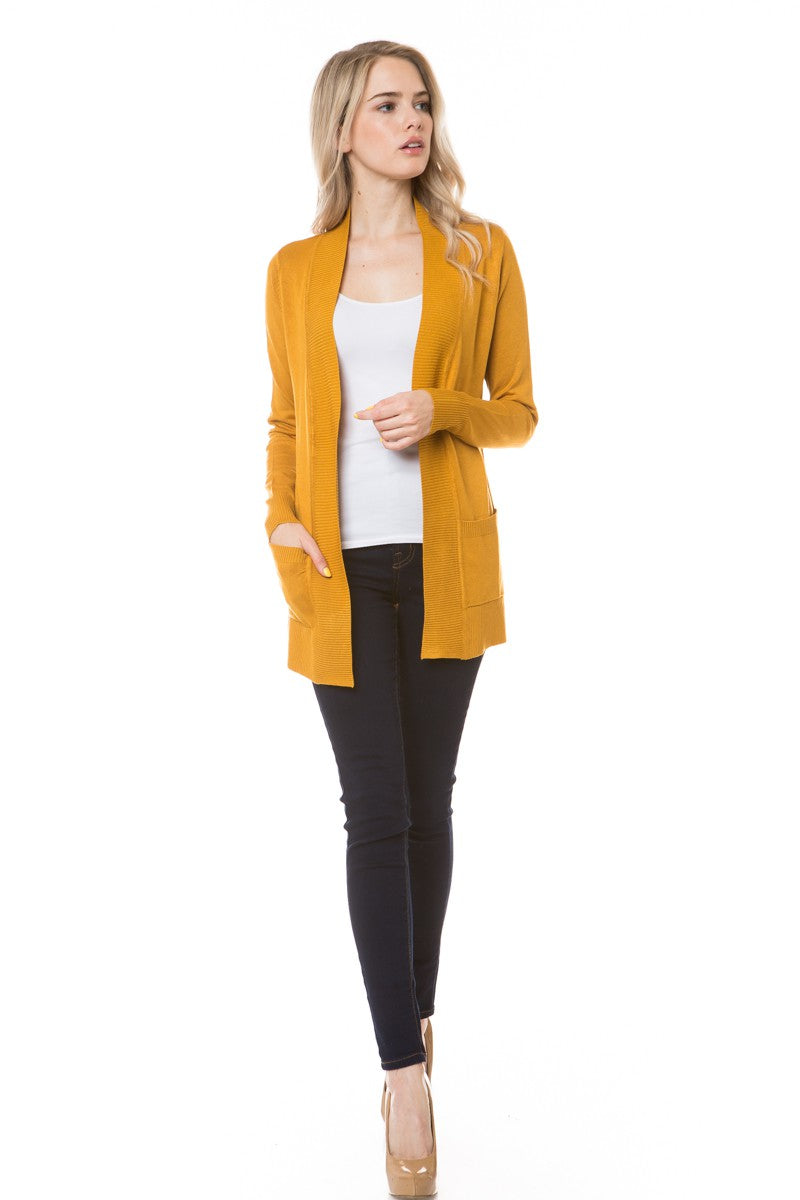 Open Front Cardigan Regular Length Mustard