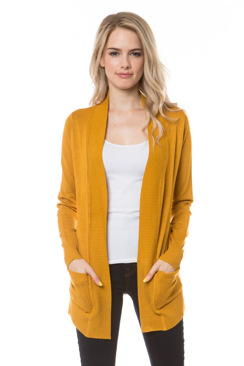 Open Front Cardigan Regular Length Mustard