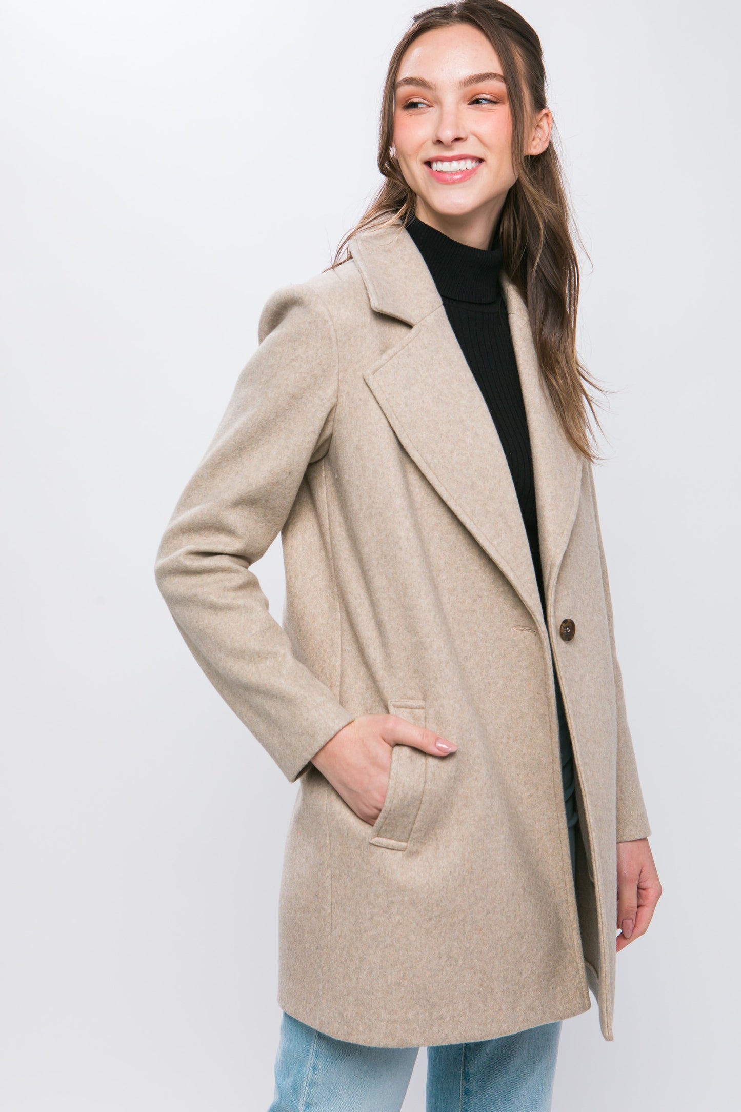 Fleece Single Breasted Coat - Oatmeal