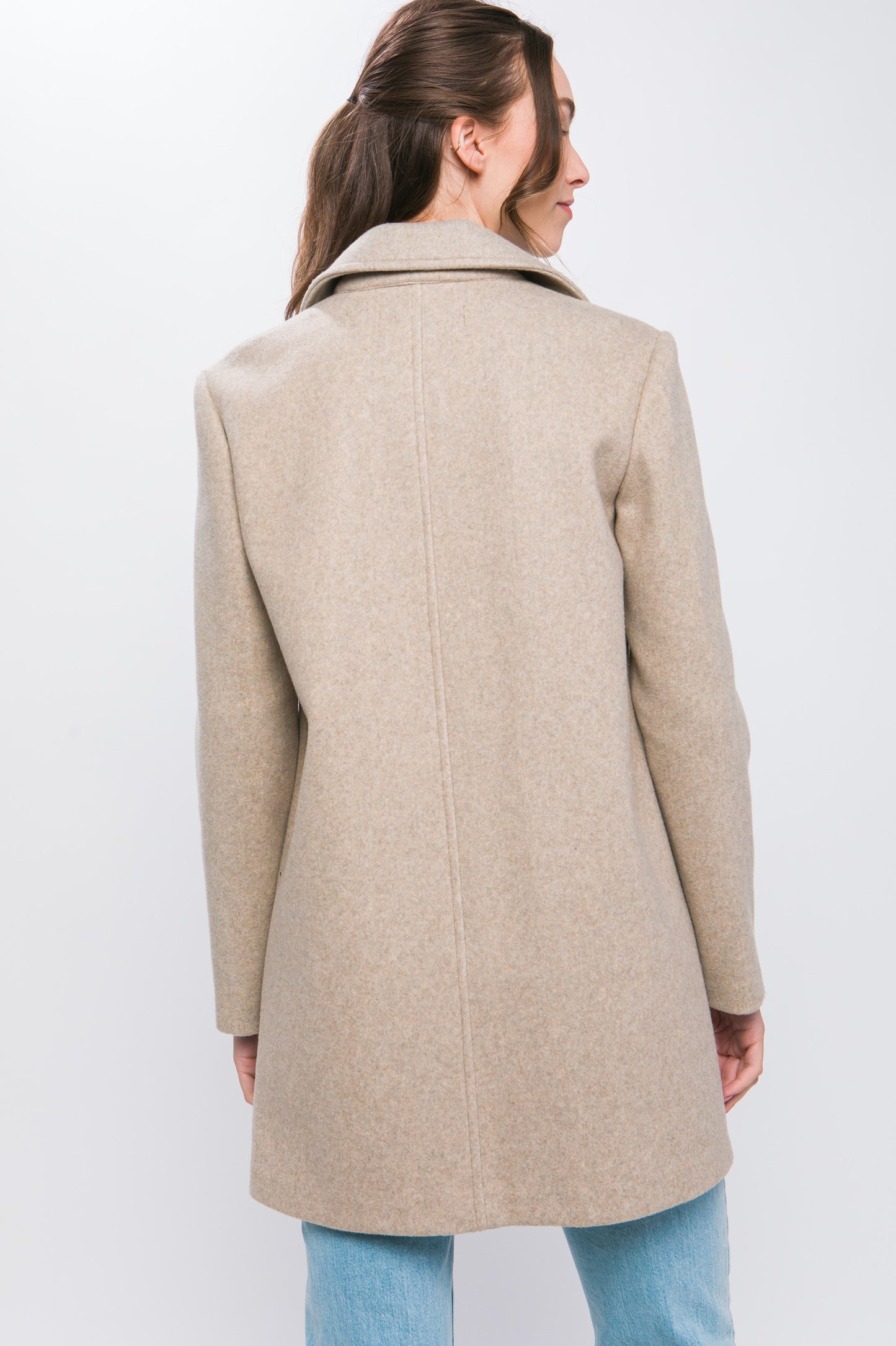 Fleece Single Breasted Coat - Oatmeal