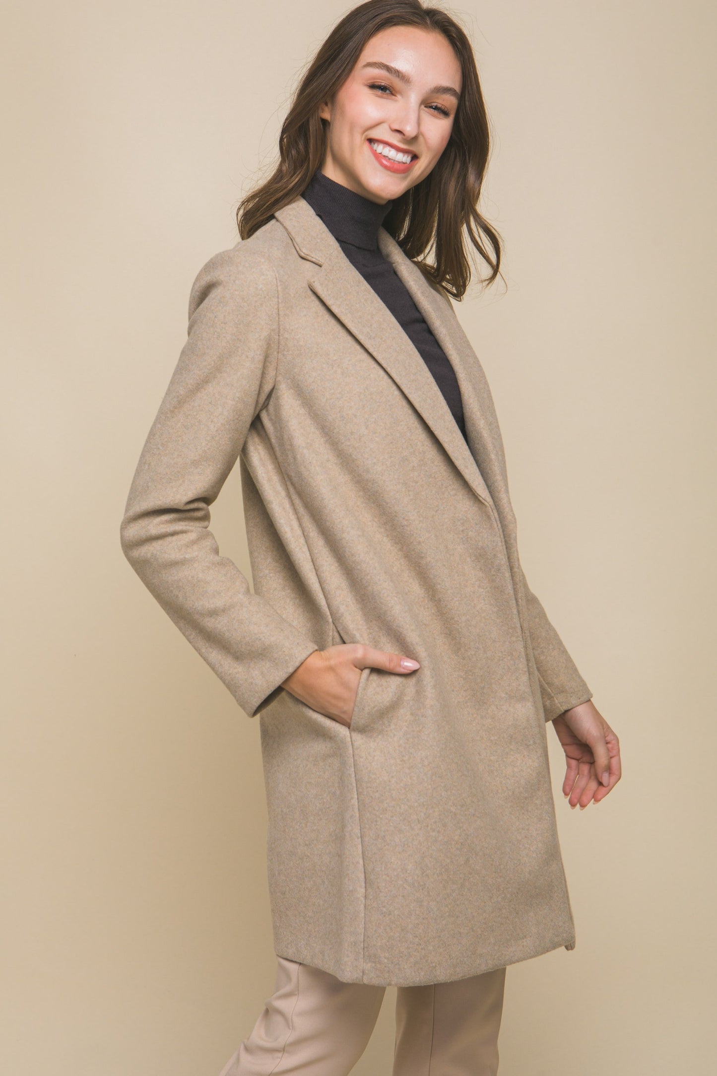 Long Line Fleece Coat - Oatmeal