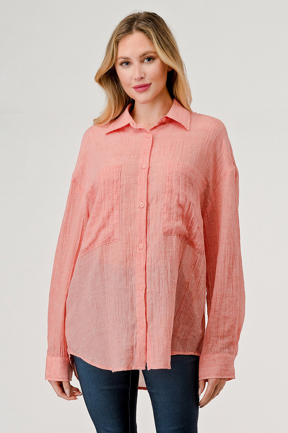 Sheer Button Down - Peach