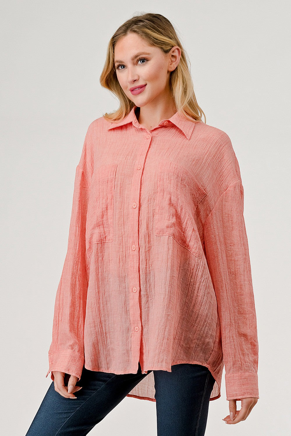 Sheer Button Down - Peach