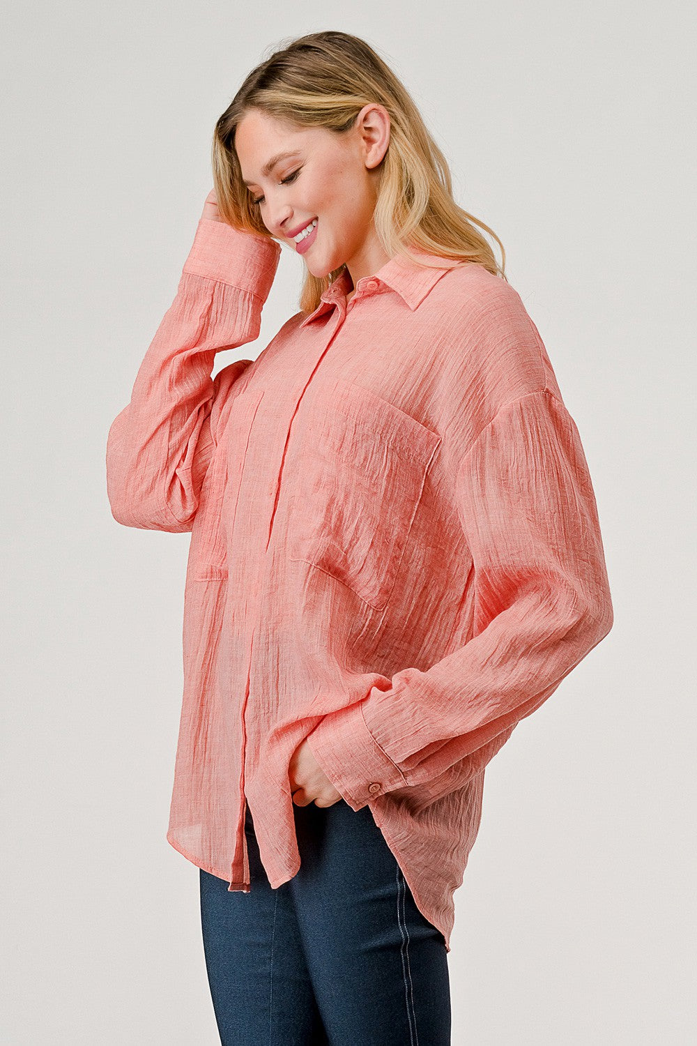 Sheer Button Down - Peach