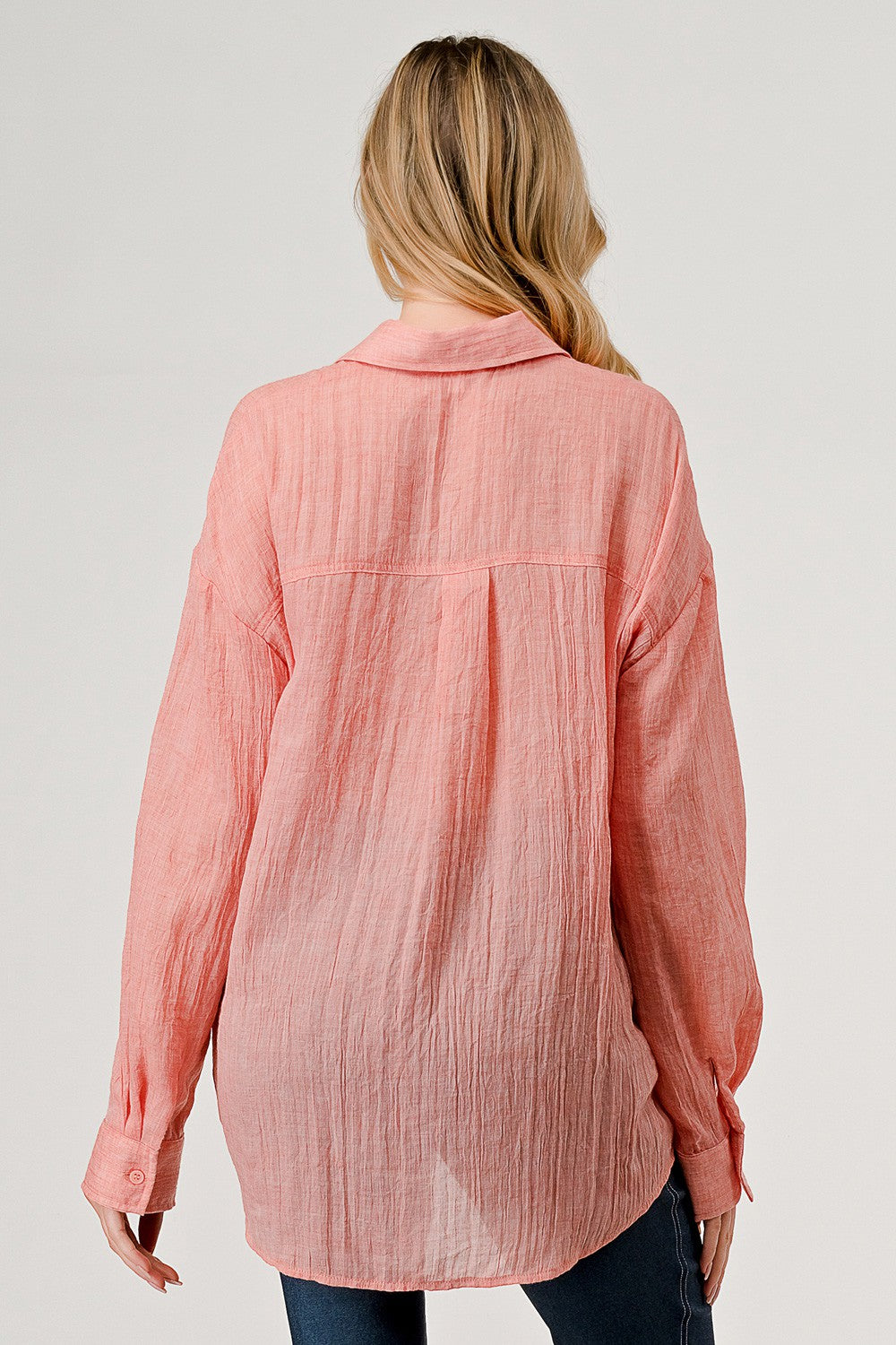 Sheer Button Down - Peach