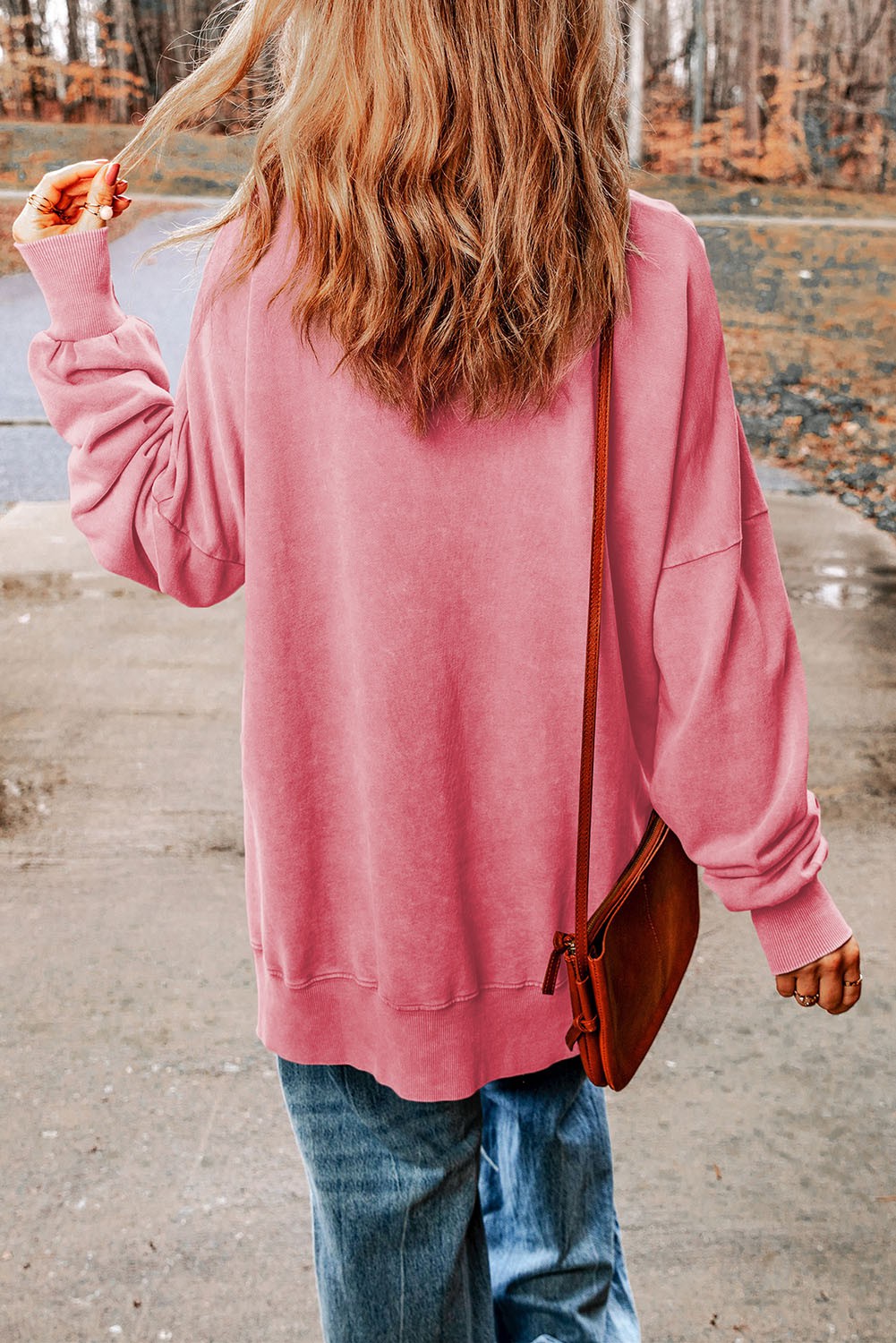 Ribbed Corded Oversized Pullover - Pink