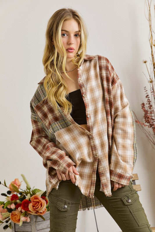 Frayed Edge Boho Plaid Shirt