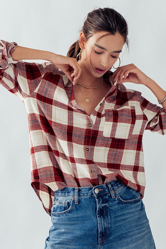 Red Plaid Flannel Button Down