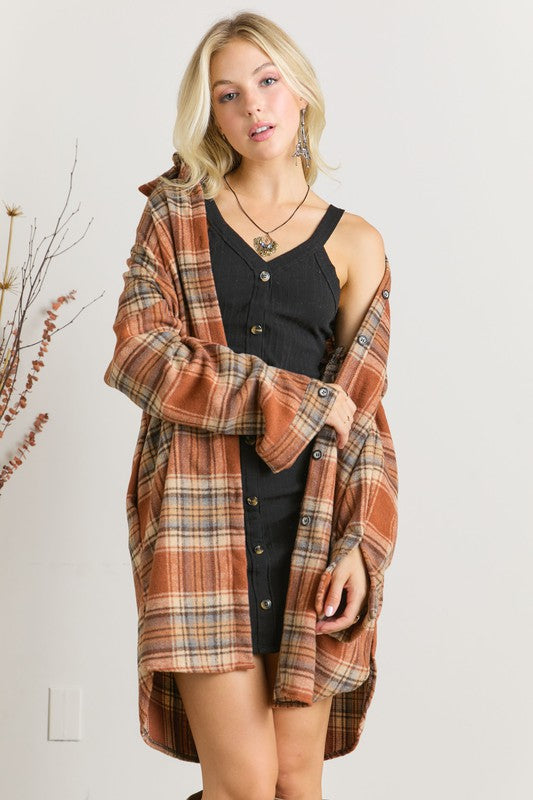 Rust Long Down Flannel Shacket