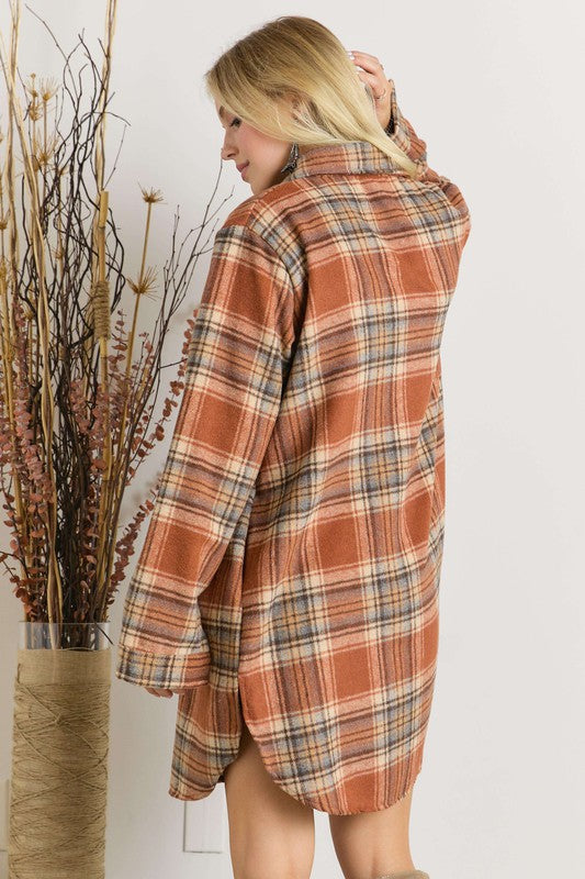 Rust Long Down Flannel Shacket