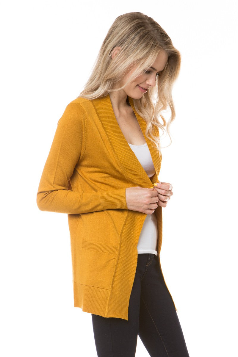 Open Front Cardigan Regular Length Mustard